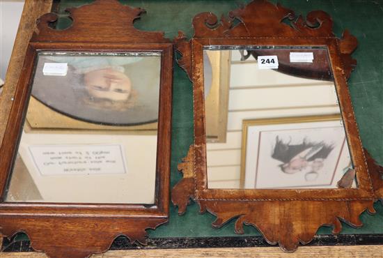 An inlaid tray and two small mirrors